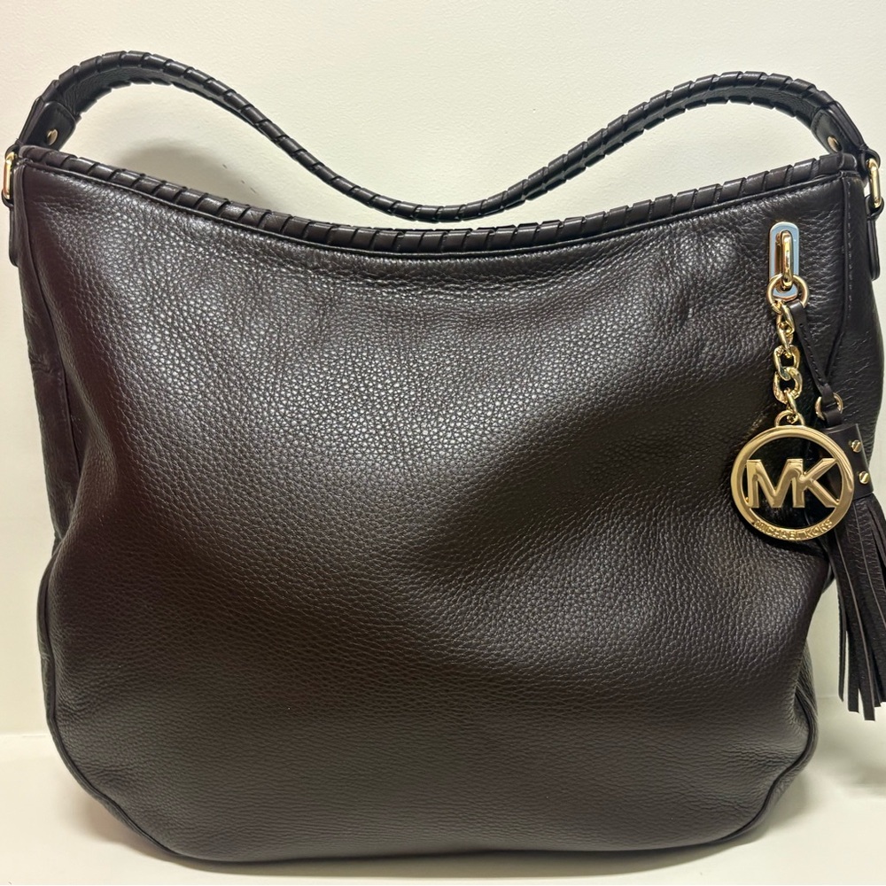 Michael Kors Bennett pebble leather Dark Brown Hobo shoulder Bag like new